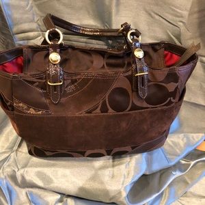 Brown multi-print authentic Coach handbag